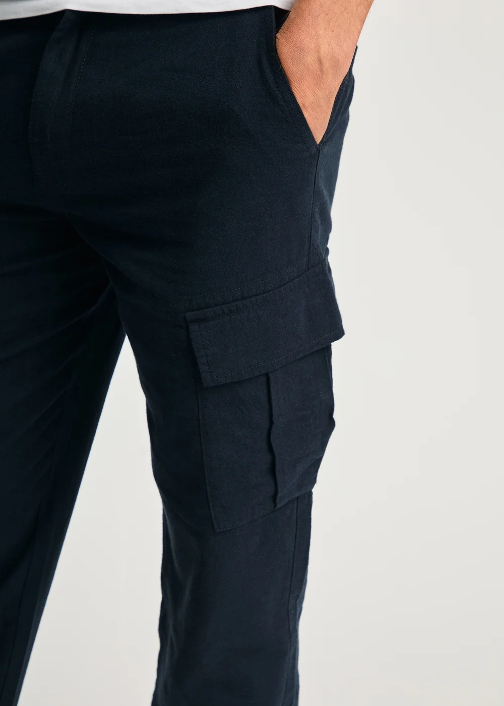 Tokyo Laundry Navy Linen Blend Cargo-Style Trousers - M Image 3