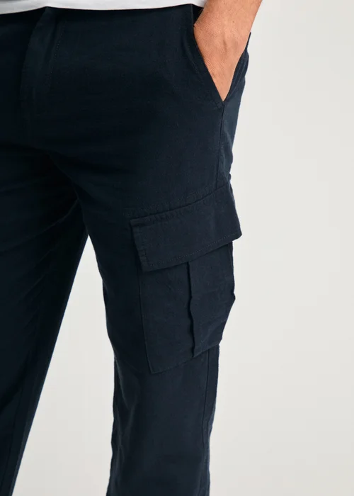 Tokyo Laundry Navy Linen Blend Cargo-Style Trousers - M Image 3