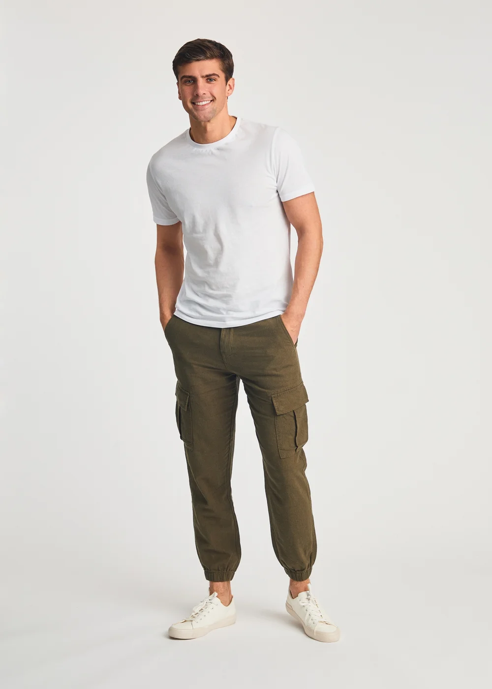 Tokyo Laundry Olive Linen Blend Cargo-Style Trousers - L Image 4