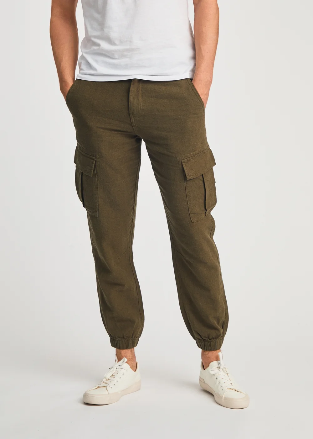 Tokyo Laundry Olive Linen Blend Cargo-Style Trousers - L Image 1