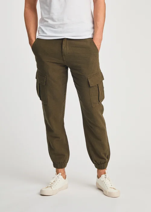 Tokyo Laundry Olive Linen Blend Cargo-Style Trousers - L Image 1