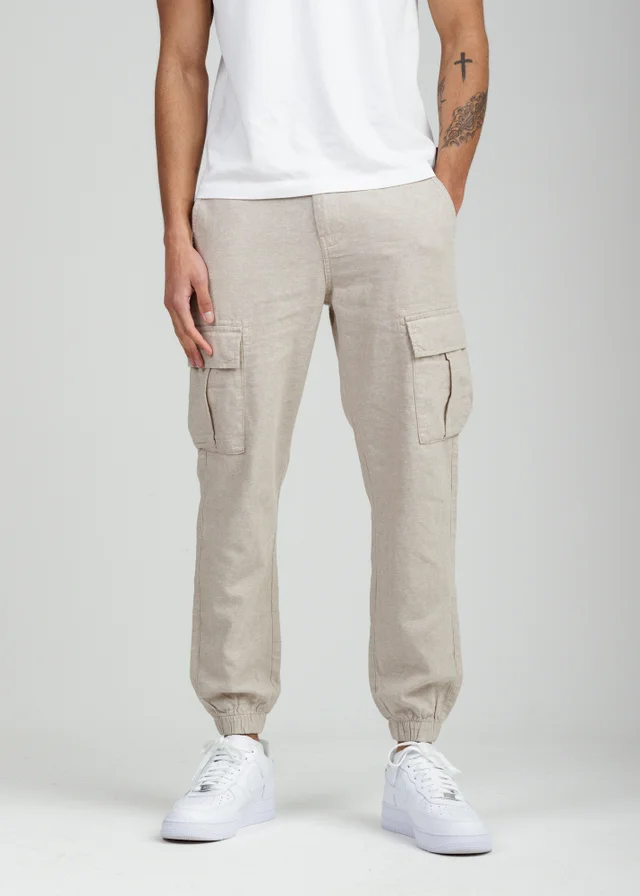 Tokyo Laundry Beige Linen Blend Cargo-Style Trousers