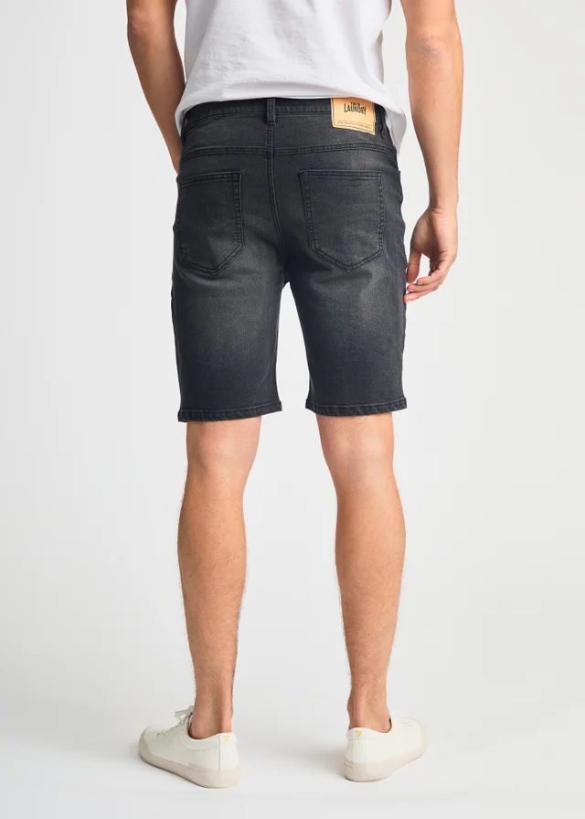 Tokyo Laundry Black Cotton Blend Regular-Fit Denim Shorts