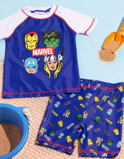 Marvel Avengers Kids Blue 2 Piece Swim Set (2-10 Years) - Age 7-8 Years Image 2