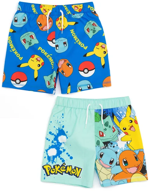 Pokemon Characters Blue Swim Shorts 2 Pack (3-12 Years) - Age 9-10 Years Image 1