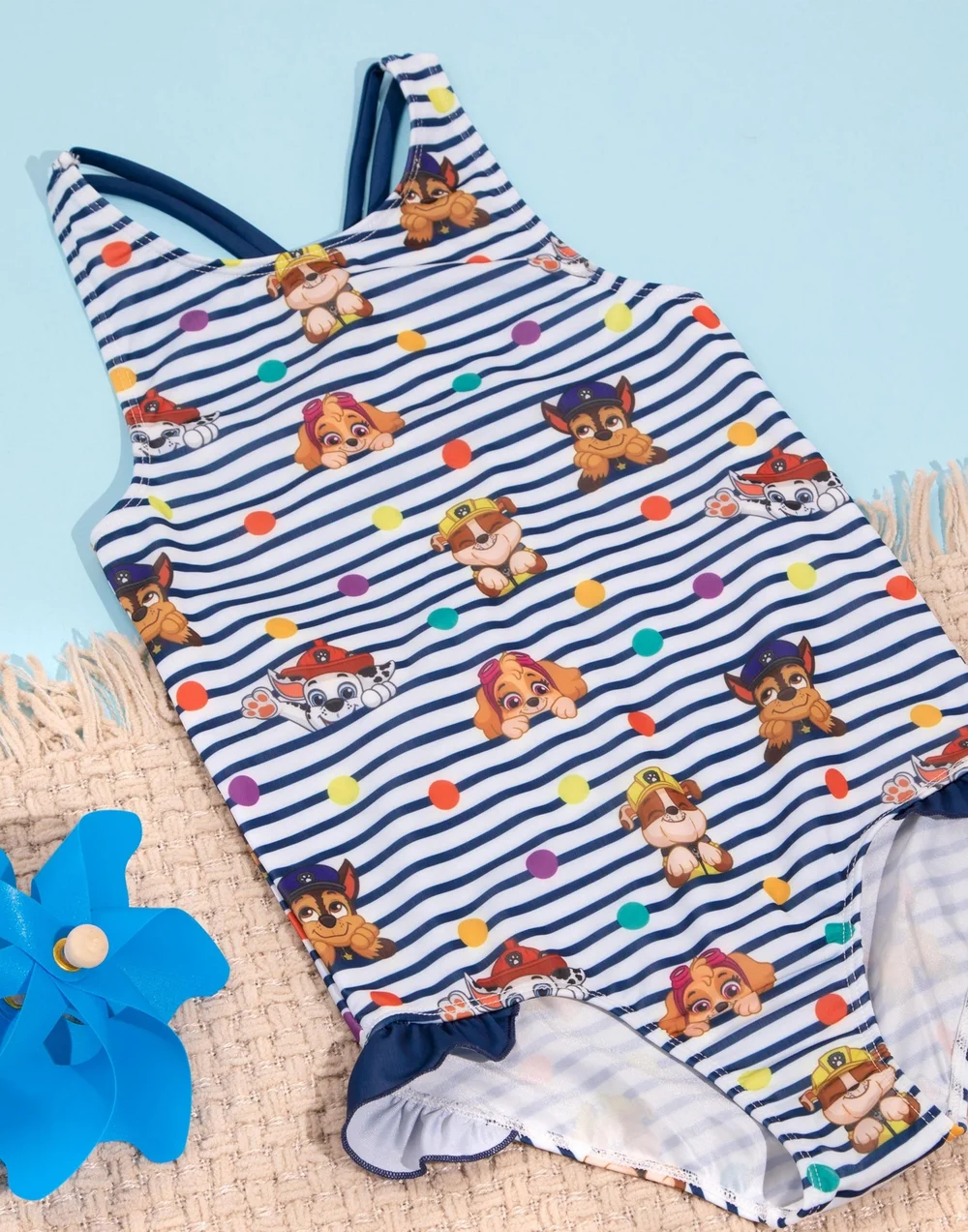 Paw Patrol Kids Striped White & Navy 1 Piece Swimsuit (18 Months-8 Years) - 18 - 24 Months Image 2