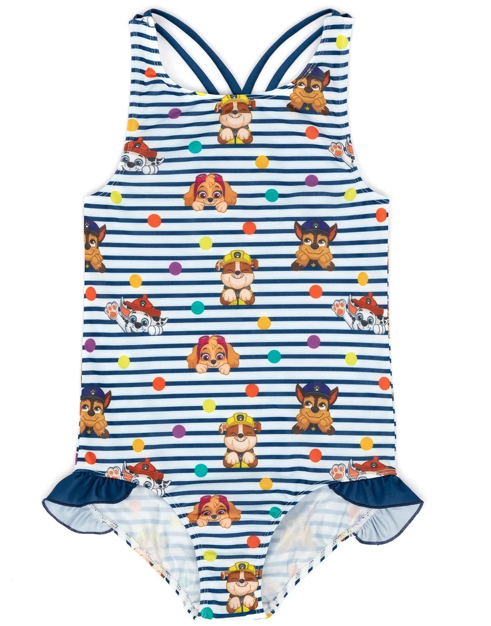 Paw Patrol Kids Striped White & Navy 1 Piece Swimsuit (18 Months-8 Years) - 18 - 24 Months Image 1