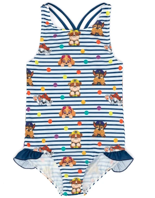 Paw Patrol Kids Striped White & Navy 1 Piece Swimsuit (18 Months-8 Years) - 18 - 24 Months Image 1