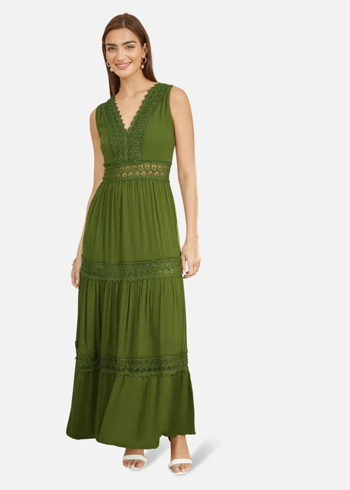 Yumi Green Lace Trim Cotton Midi Sun Dress - M Image 1