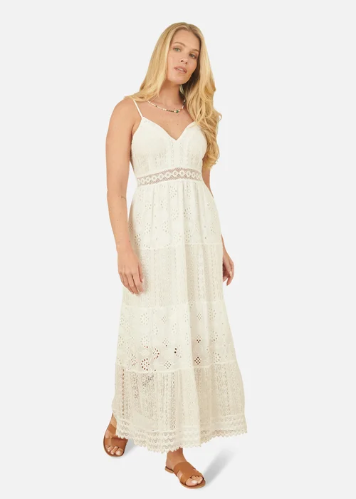 Yumi White Tiered Maxi Dress With Ruched Back - L Image 1