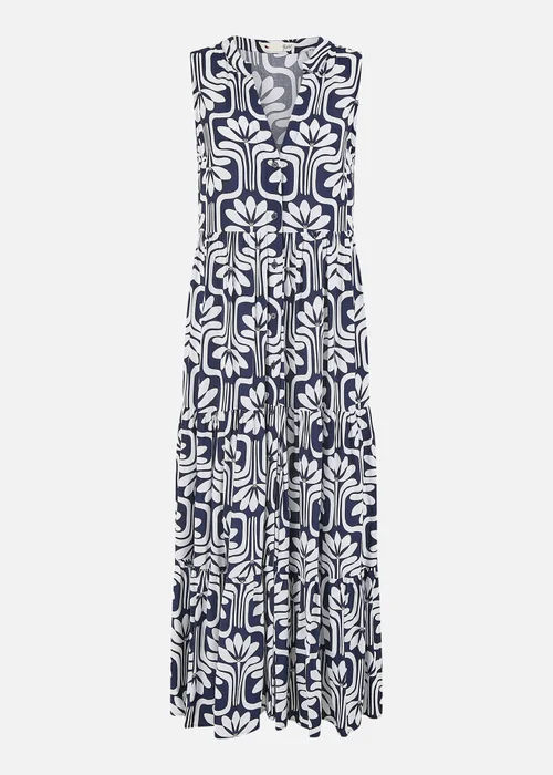 Yumi Navy Retro Print Relaxed Midi Dress - 8 Image 3