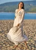 Yumi White Metallic Embellished Maxi Dress With Long Sleeves - 16 Image 3