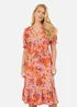 Yumi Pink Floral Midi Dress With Frill Hem and Puff Sleeves - 10 Image 2