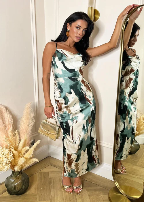 AX Paris Multi Smudge Print Ruched Side Strappy Midi Dress - 10 Image 3