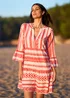 Yumi Coral Geo Stripe Print Beach Tunic - 16 Image 1