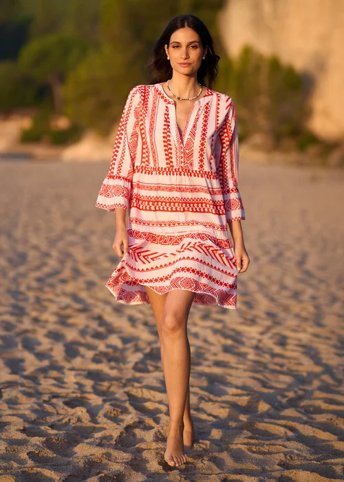 Yumi Coral Geo Stripe Print Beach Tunic - 16 Image 2