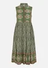 Yumi Green Cotton Paisley Midi Sleeveless Shirt Dress - 18 Image 3