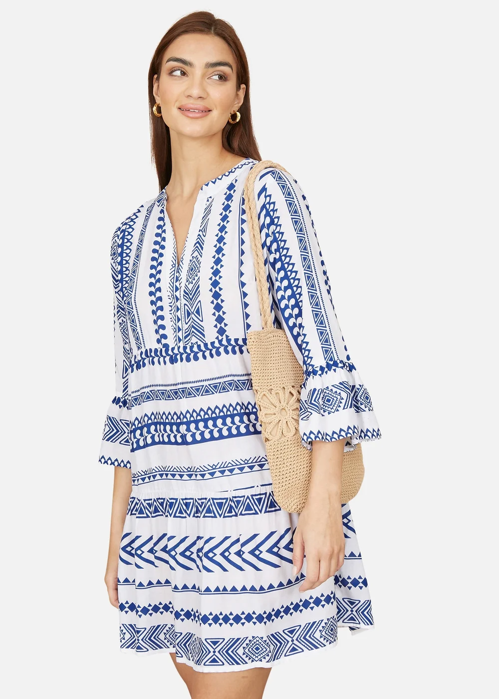 Yumi Blue Geo Stripe Print Beach Tunic - 18 Image 2