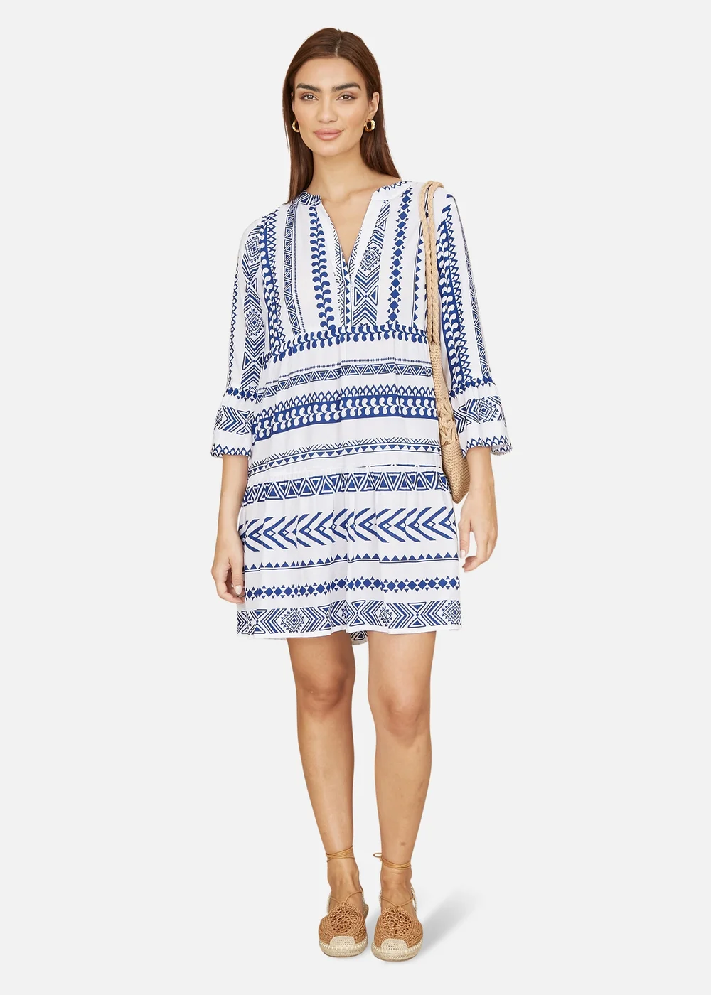 Yumi Blue Geo Stripe Print Beach Tunic - 18 Image 1