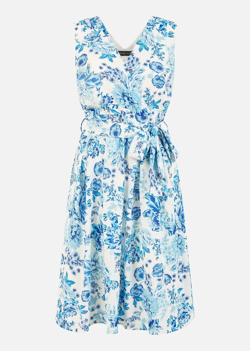 Yumi Blue Floral Wrap Over Skater Dress - 10 Image 3