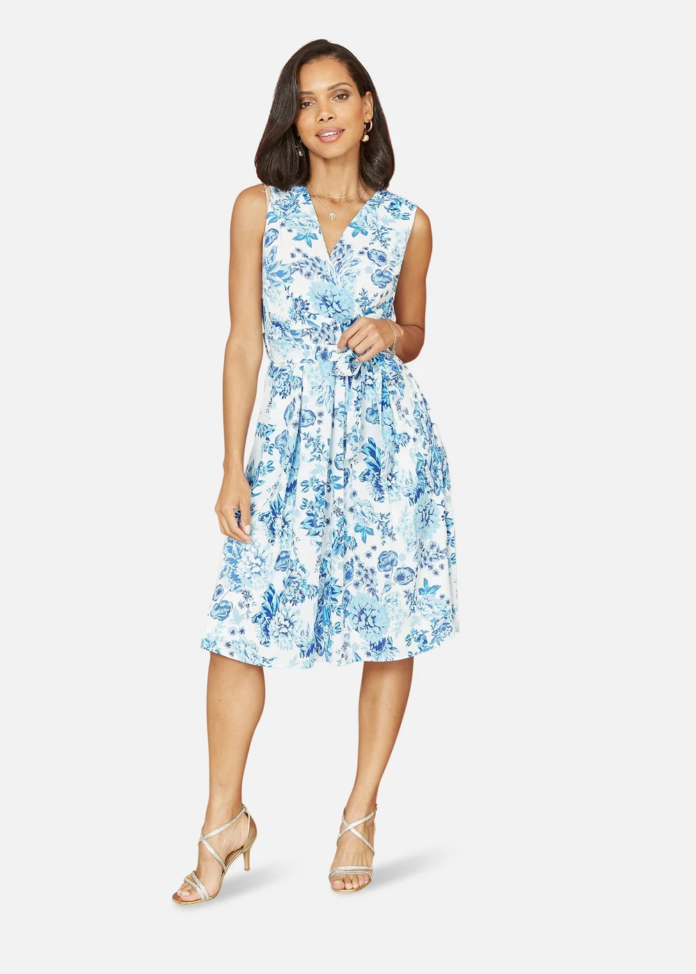 Yumi Blue Floral Wrap Over Skater Dress - 10 Image 2