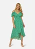 Yumi Green Ditsy Print Bardot Midi Dress With Dip Hem - 8 Image 2