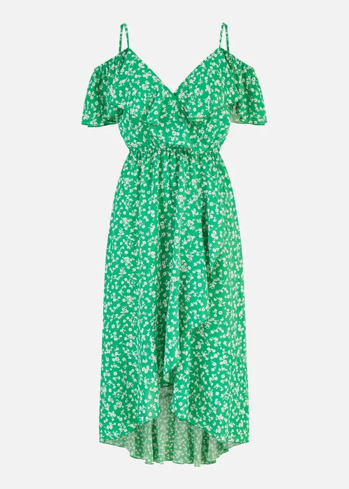 Yumi Green Ditsy Print Bardot Midi Dress With Dip Hem - 8 Image 3