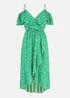 Yumi Green Ditsy Print Bardot Midi Dress With Dip Hem - 8 Image 3