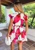 AX Paris Pink Floral Print Wrap Top Tie Waist Skater Mini Dress - 10 Image 5