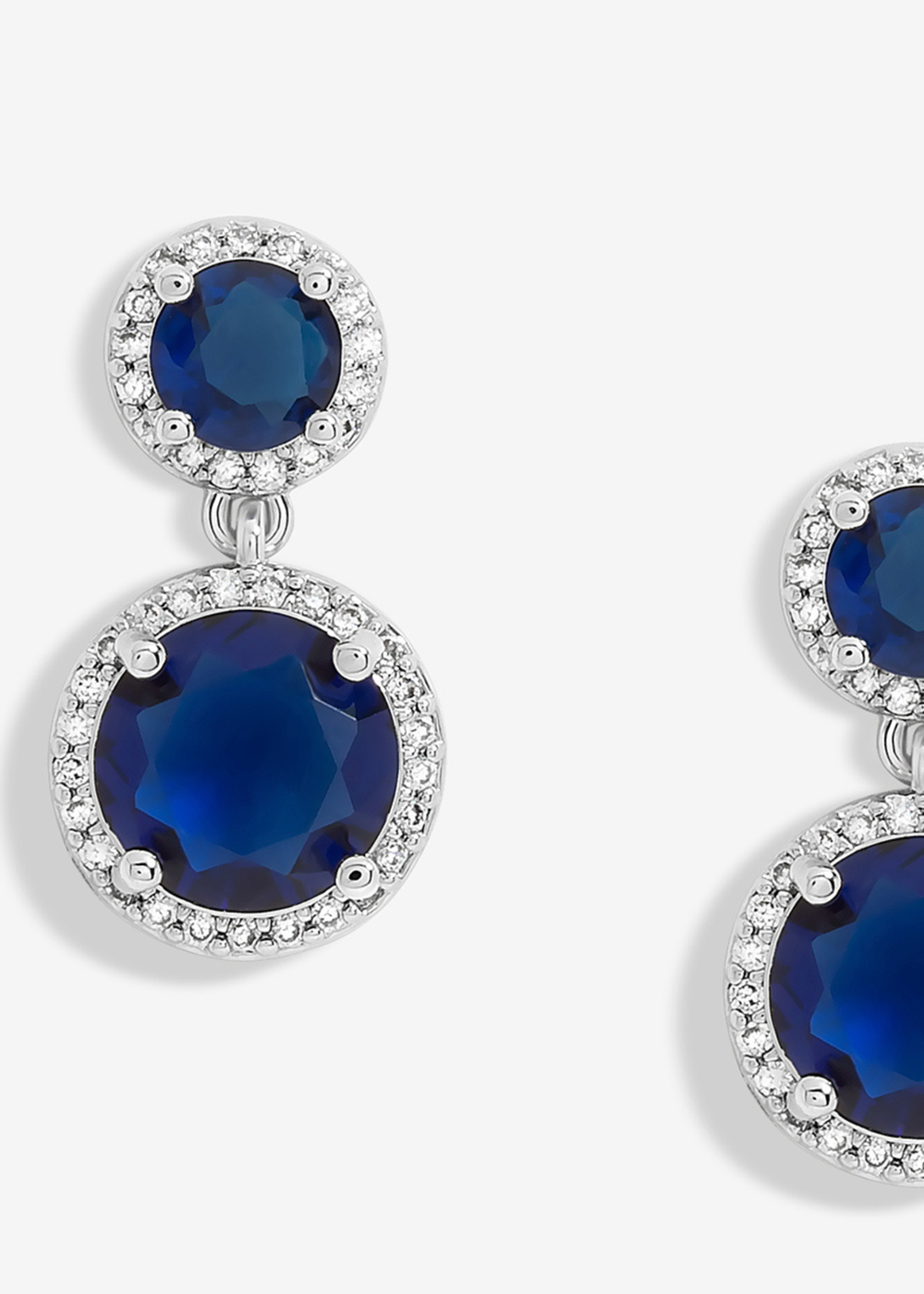 Jon Richard Rhodium Plated & Sapphire Double Halo Earrings - One Size Image 2