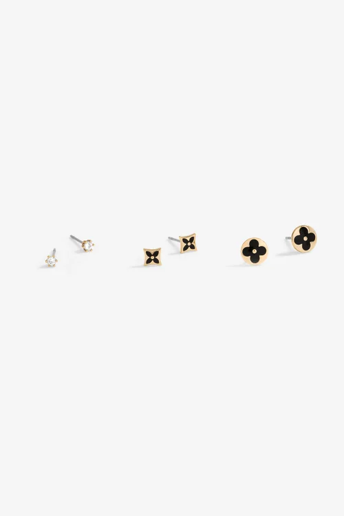 Jon Richard Gold Plated & Jet Enamel Earrings Pack Of 3 - One Size Image 1