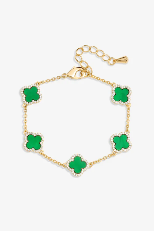 Jon Richard Gold Plated Cubic Zirconia Malachite Clover Bracelet - One Size Image 1
