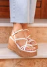 Linzi Orbit White Faux Lizard Strappy Cork Flatform Sandal - Size 6 Image 1