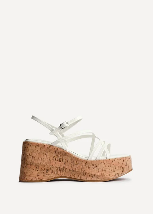 Linzi Orbit White Faux Lizard Strappy Cork Flatform Sandal - Size 6 Image 2
