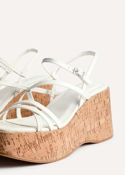 Linzi Orbit White Faux Lizard Strappy Cork Flatform Sandal - Size 6 Image 4