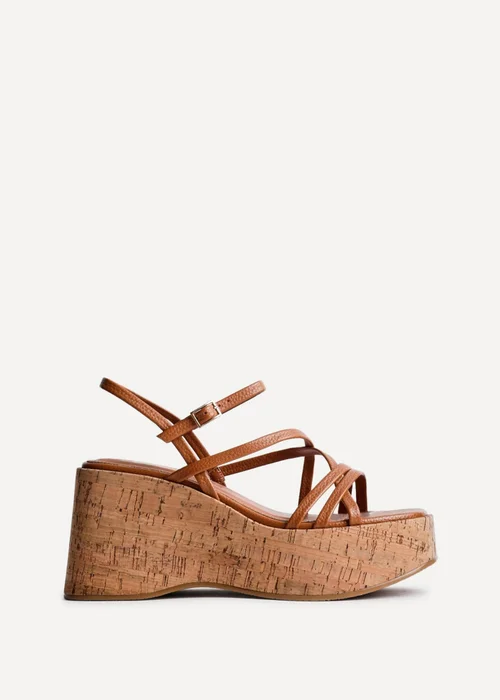 Linzi Orbit Tan Faux Lizard Strappy Cork Flatform Sandal - Size 5 Image 2