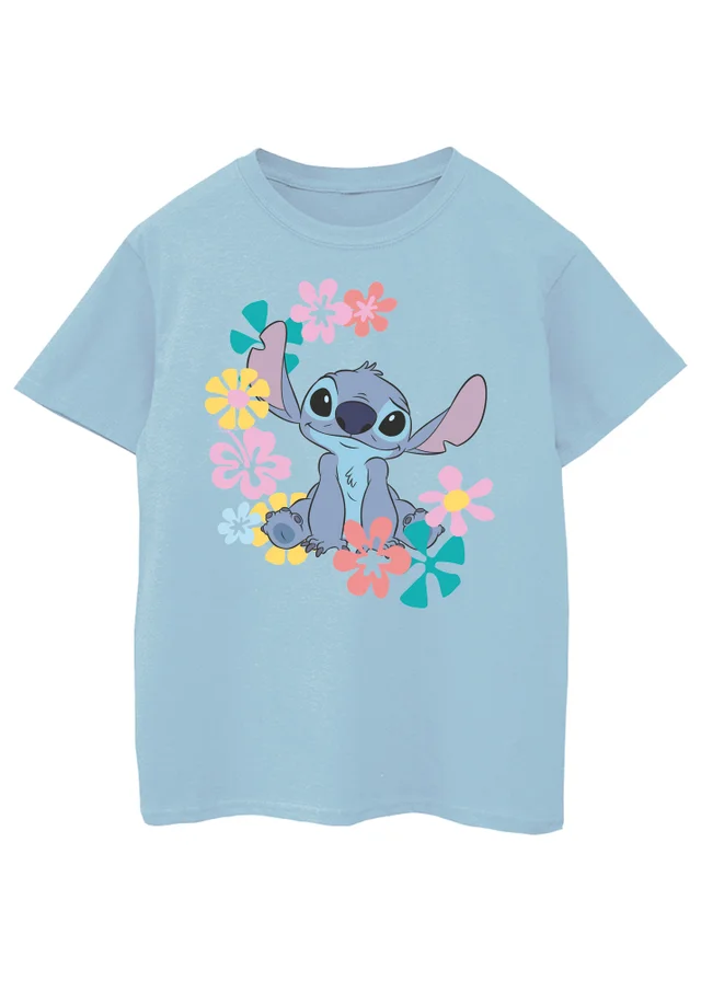 Ada & Ted Disney Lilo & Stitch Flowers Girls Blue T-Shirt (3-13 Years)