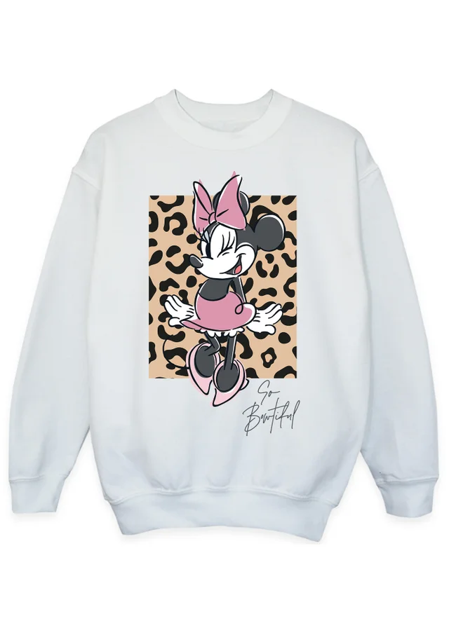 Ada & Ted Disney Minnie Mouse So Bowtiful Leopard Girls White Sweatshirt (3-13 Years)