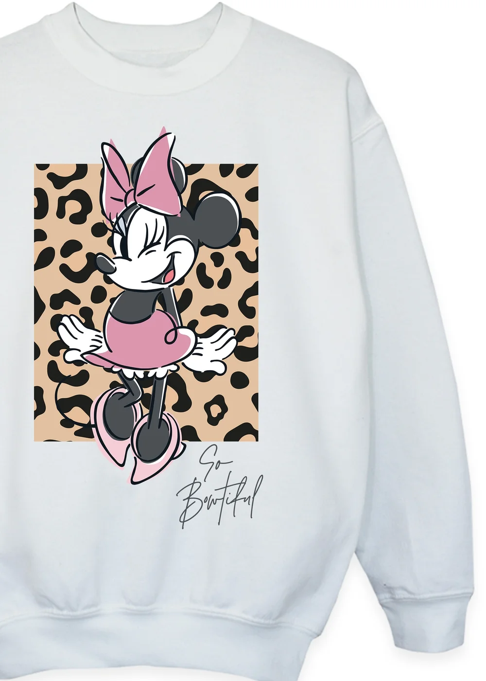 Ada & Ted Disney Minnie Mouse So Bowtiful Leopard Girls White Sweatshirt (3-13 Years) - 7-8 Yrs Image 2