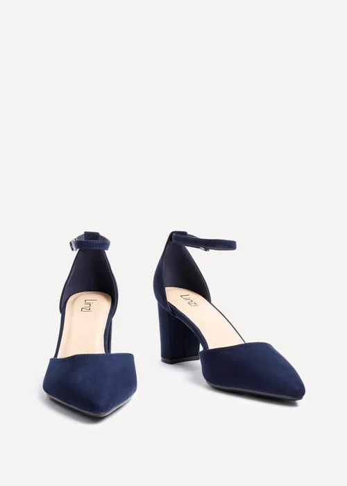Linzi Leona Navy Faux Suede Closed Back Block Heeled Court Shoe - Size 4 Image 3