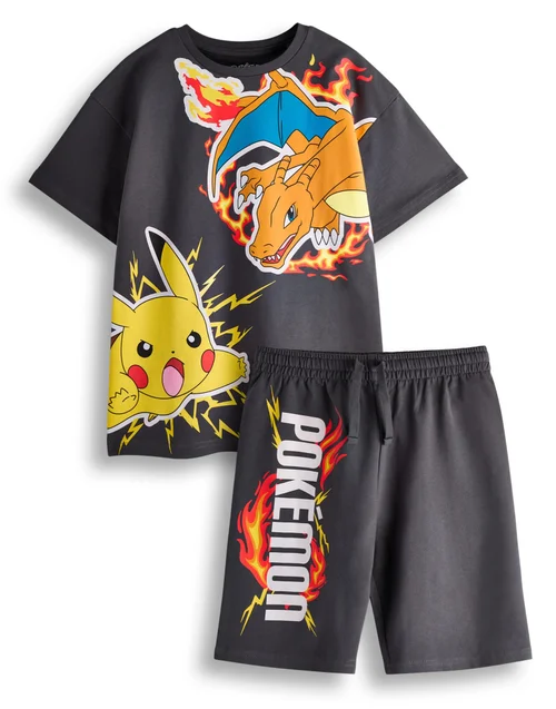 Pokemon Kids Black T-Shirt & Shorts Set (4-14 Years) - Age 7-8 Years Image 1