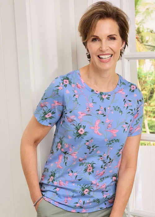 Cotton Traders Pale Blue Short Sleeve Printed T Shirt - Size 16 Image 3