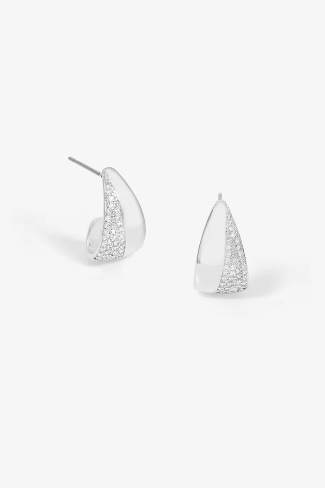 Jon Richard Silver Plated Micro Pave & Polished Hoops