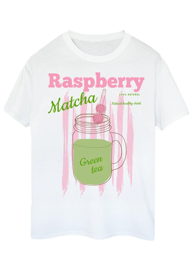 Spiral Galaxy Brands In Raspberry Matcha White Boyfriend Fit T-Shirt