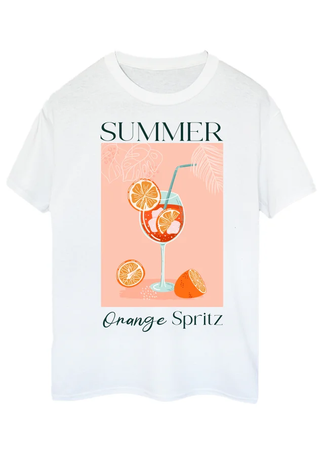 Spiral Galaxy Brands In Summer Orange Spritz White Boyfriend Fit T-Shirt