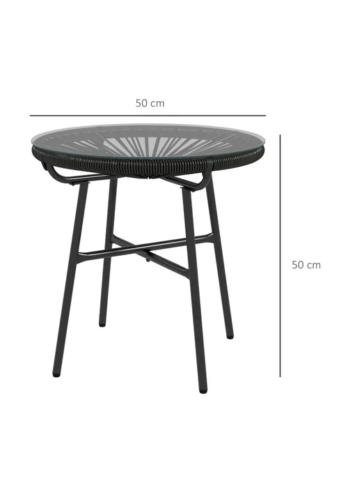 Outsunny Rattan Side Table with Tempered Glass Tabletop - One Size Image 3