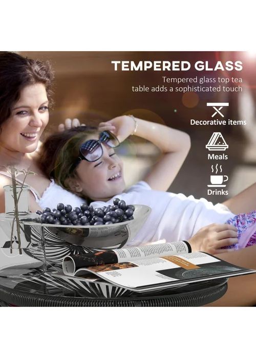 Outsunny Rattan Side Table with Tempered Glass Tabletop - One Size Image 4