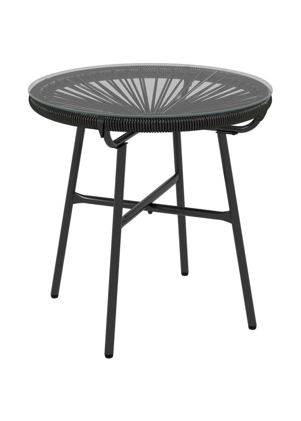 Outsunny Rattan Side Table with Tempered Glass Tabletop - One Size Image 2