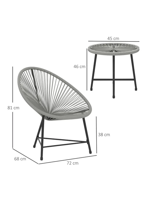 Outsunny Rattan Bistro Set Cushioned Acapulco Chairs Glass Table - One Size Image 3