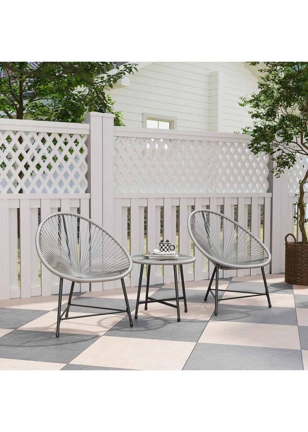 Outsunny Rattan Bistro Set Cushioned Acapulco Chairs Glass Table - One Size Image 1